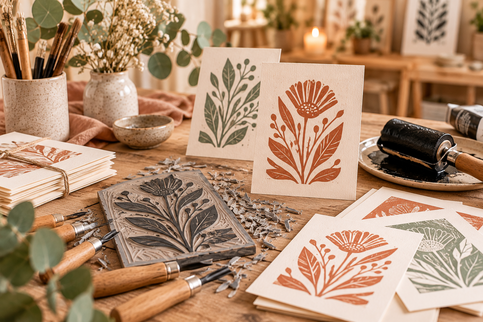 Linoldruck – selbst gestaltete Druckplatte und individuelle Drucke